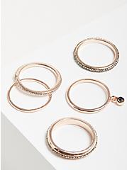 Plus Size Pave Ring Set of 5 - Rose Gold Tone, ROSE GOLD, hi-res