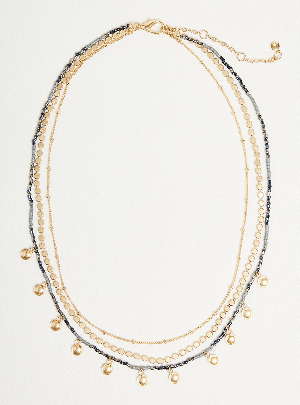 Beaded 3 Row Layered Necklace - Grey, , hi-res
