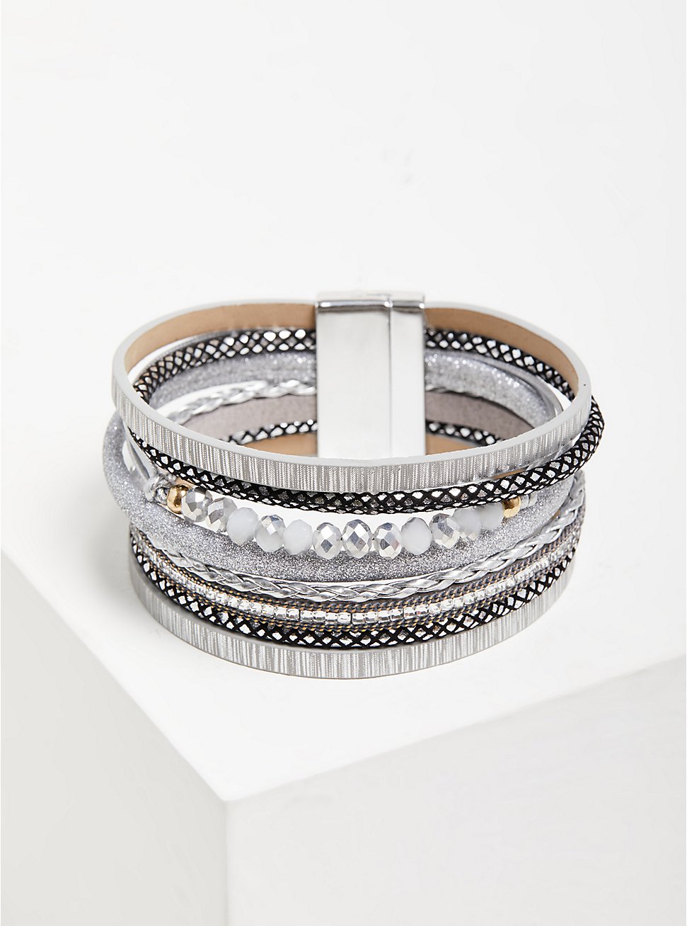 Plus Size Magnetic Bracelet - Grey & Silver Tone, SILVER, hi-res