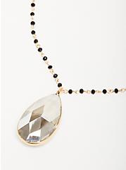 Plus Size Beaded Chain Teardrop Pendant Necklace - Gold Tone & Black Stone, , alternate