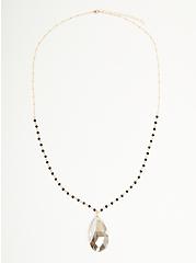Beaded Chain Teardrop Pendant Necklace - Gold Tone & Black Stone, , hi-res