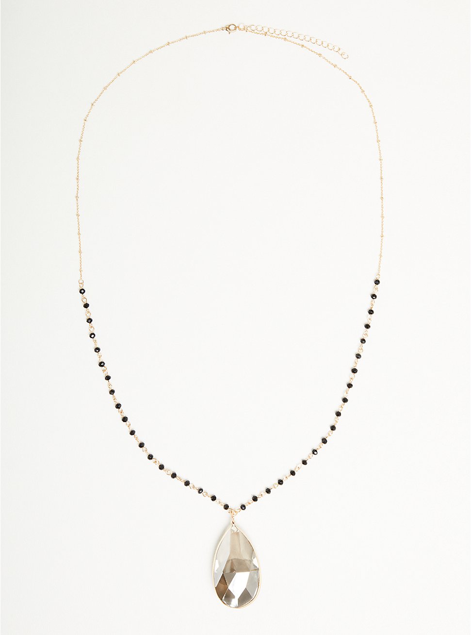 Plus Size Beaded Chain Teardrop Pendant Necklace - Gold Tone & Black Stone, , hi-res