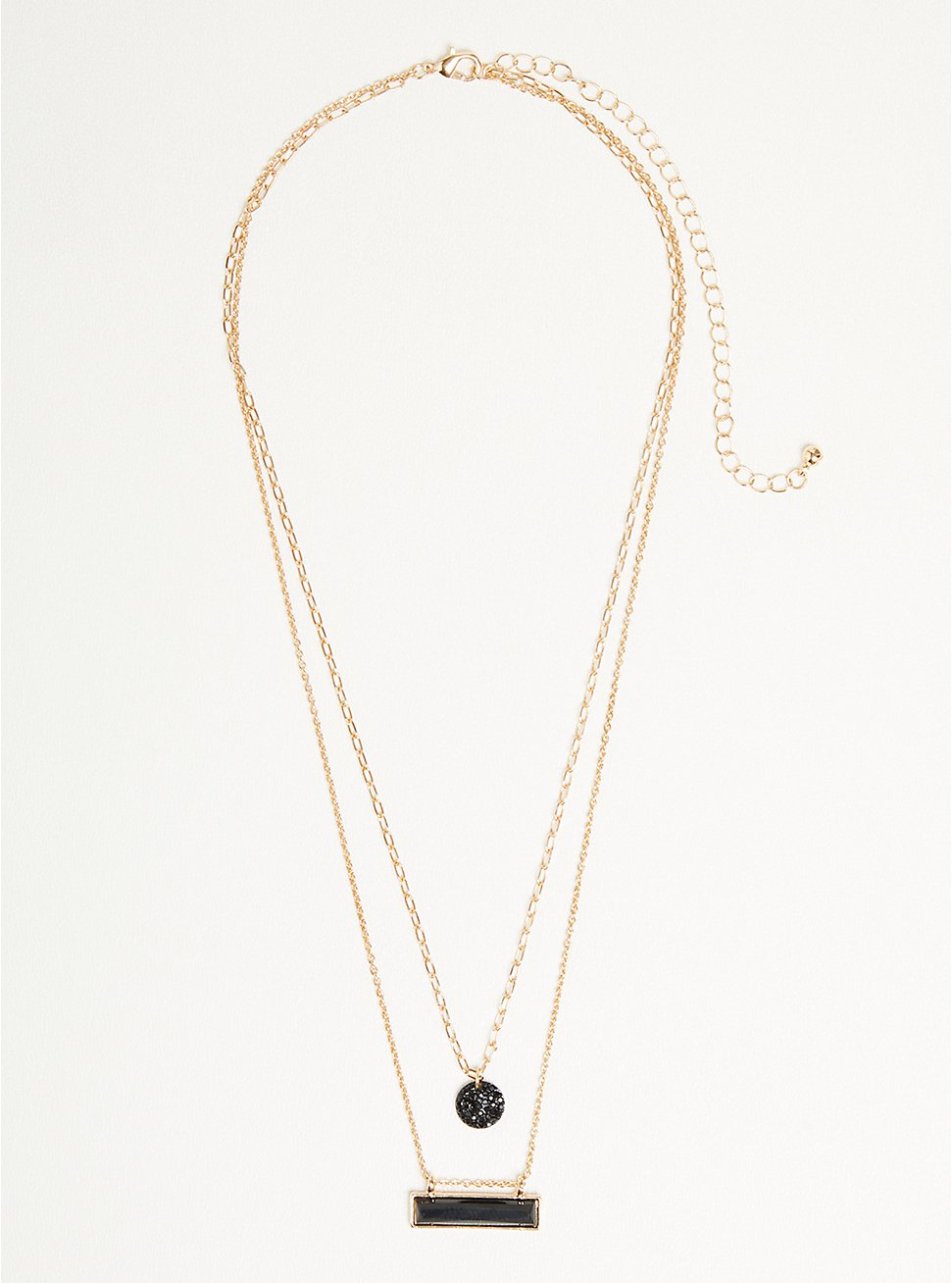 Layered Necklace with Black Bar & Disc - Gold Tone, , hi-res