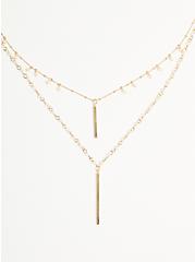 Micro Bead Necklace with Bar Drop - Gold Tone, , alternate