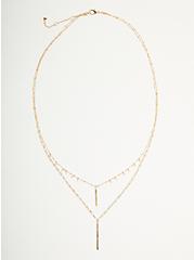 Micro Bead Necklace with Bar Drop - Gold Tone, , hi-res