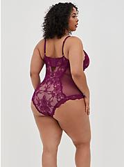 Plus Size Unlined Underwire Bodysuit - Dot Lace Purple, PLUM CASPIA, alternate