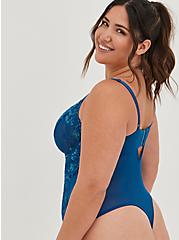 Plus Size Unlined Underwire Thong Bodysuit - Lace Sea Blue, , alternate