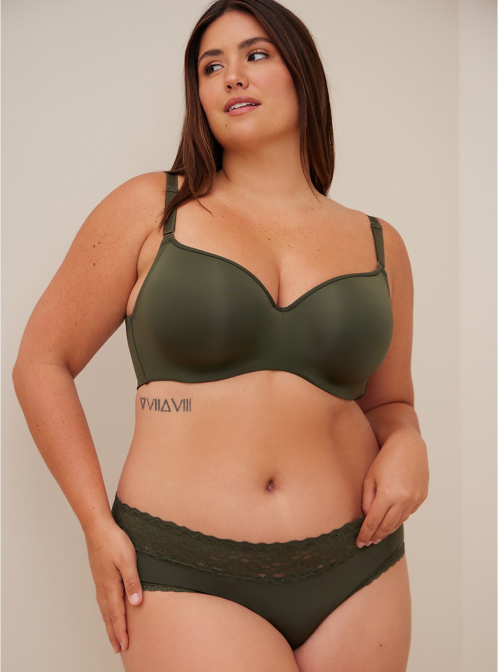 Plus Size Wide Lace Hipster Panty - Second Skin Olive Green, DEEP DEPTHS, hi-res