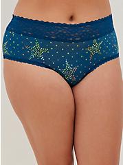 Plus Size Wide Lace Trim Second Skin Cheeky Panty - Stars Blue, POSEIDON, alternate