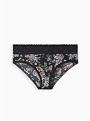 Plus Size Hipster Panty - Second Skin Wide Lace Floral Black, PINK SWEAR FLORAL, hi-res