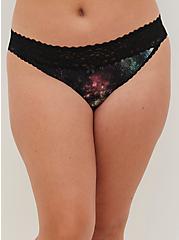 Plus Size Wide Lace Bikini Panty - Second Skin Galaxy Black, BRIGHT GALAXY NEON, alternate