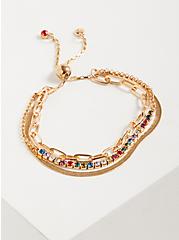 Plus Size Gem & Link Pull Clasp Bracelet - Gold Tone & Multi Color, , hi-res