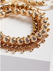 Plus Size Pull Clasp Bead & Sparkle Bracelet - Gold Tone , , alternate