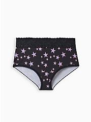 Wide Lace Trim Brief Panty - Cotton Stars Black, RADIANT STARS, hi-res