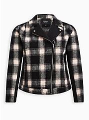 Moto Jacket - Flannel Black & Pink, PLAID - BLACK, hi-res