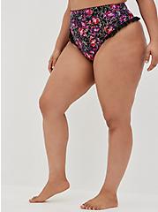 Plus Size High Waist Keyhole Thong Panty - Floral Black, WATER OUTLINE FLORAL, alternate
