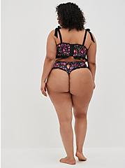 Plus Size High Waist Keyhole Thong Panty - Floral Black, WATER OUTLINE FLORAL, alternate