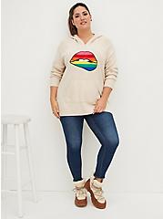 Plus Size Raglan Hoodie Sweater - Rainbow Lips Oatmeal, OATMEAL HEATHER, alternate