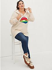 Raglan Hoodie Sweater - Rainbow Lips Oatmeal, OATMEAL HEATHER, hi-res
