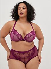 Front-Closure Push-Up Plunge Bra - Dotted Lace Purple with Racerback, PLUM CASPIA, alternate
