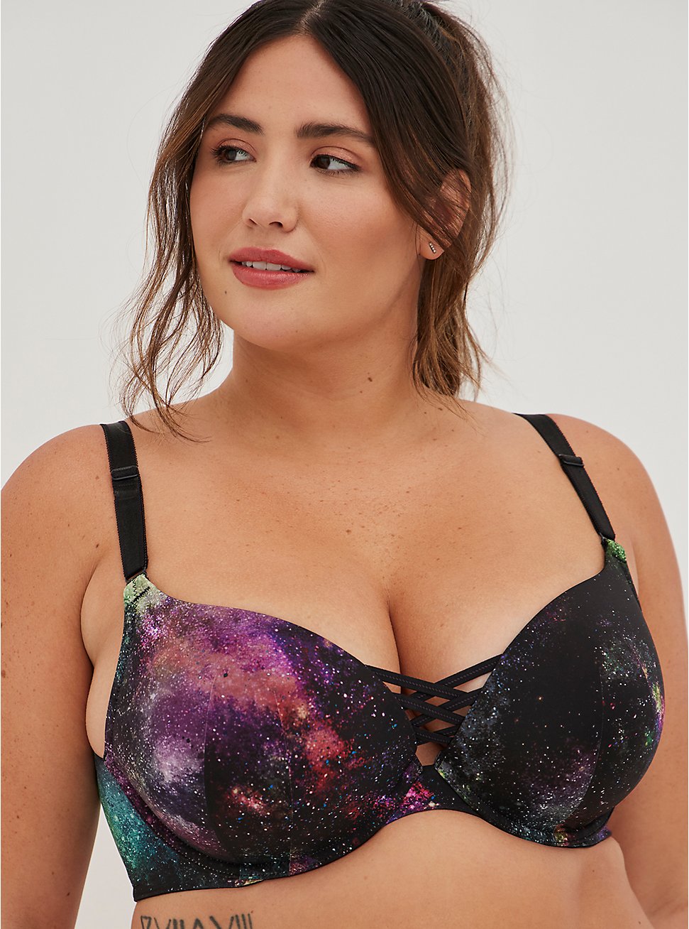 Plus Size XO Push-Up Plunge - Galaxy Black with 360° Back Smoothing™, BRIGHT GALAXY NEON, hi-res