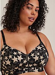 Plus Size Lightly Lined Longline Wire-Free Bra - Microfiber Stars Black with 360° Back Smoothing™, DOTTED STARS, alternate