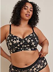 Plus Size Lightly Lined Longline Wire-Free Bra - Microfiber Stars Black with 360° Back Smoothing™, DOTTED STARS, hi-res