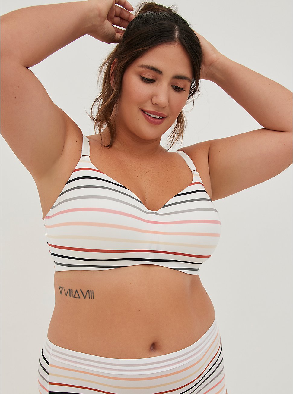 Plus Size Lightly Lined Everyday Wire Free - Stripes White with 360° Back Smoothing™, PERFECT STRIPE, hi-res