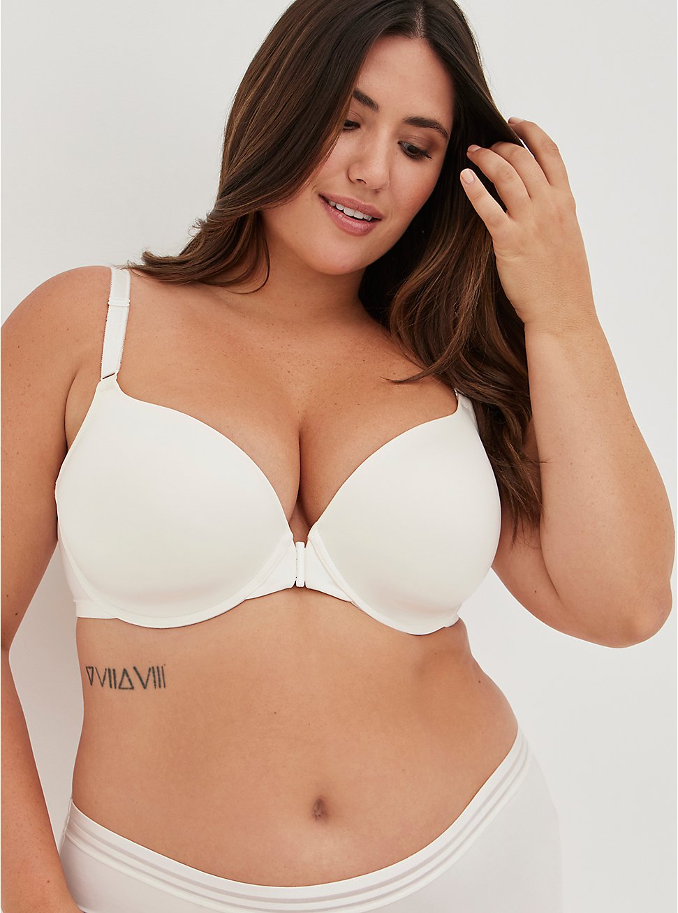 Plus Size Front Closure Lightly Lined T-Shirt Bra - Microfiber White with 360° Back Smoothing™, CLOUD DANCER, hi-res
