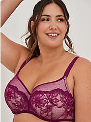 Lightly Lined Full Coverage Balconette Bra - Dotted Lace Purple with 360° Back Smoothing™, PLUM CASPIA, hi-res