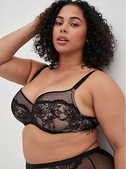 Full-Coverage Balconette Lightly Lined Dot Lace 360° Back Smoothing™ Bra, RICH BLACK, hi-res