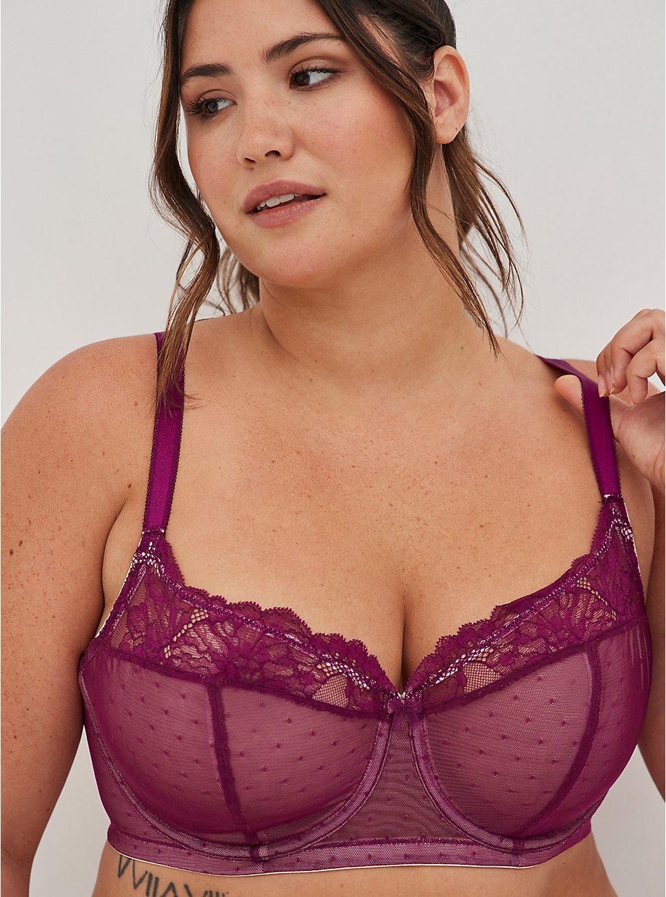 Unlined Balconette Bra - Dotted Lace Purple with Racerback, PLUM CASPIA, hi-res