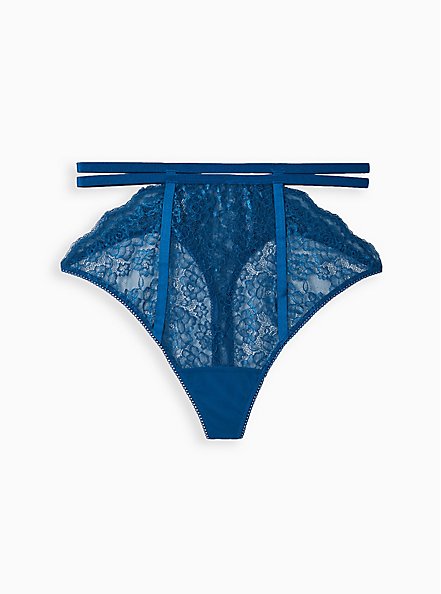 Cut-Out Cage High Waist Thong Panty - Lace Blue, POSEIDON, hi-res
