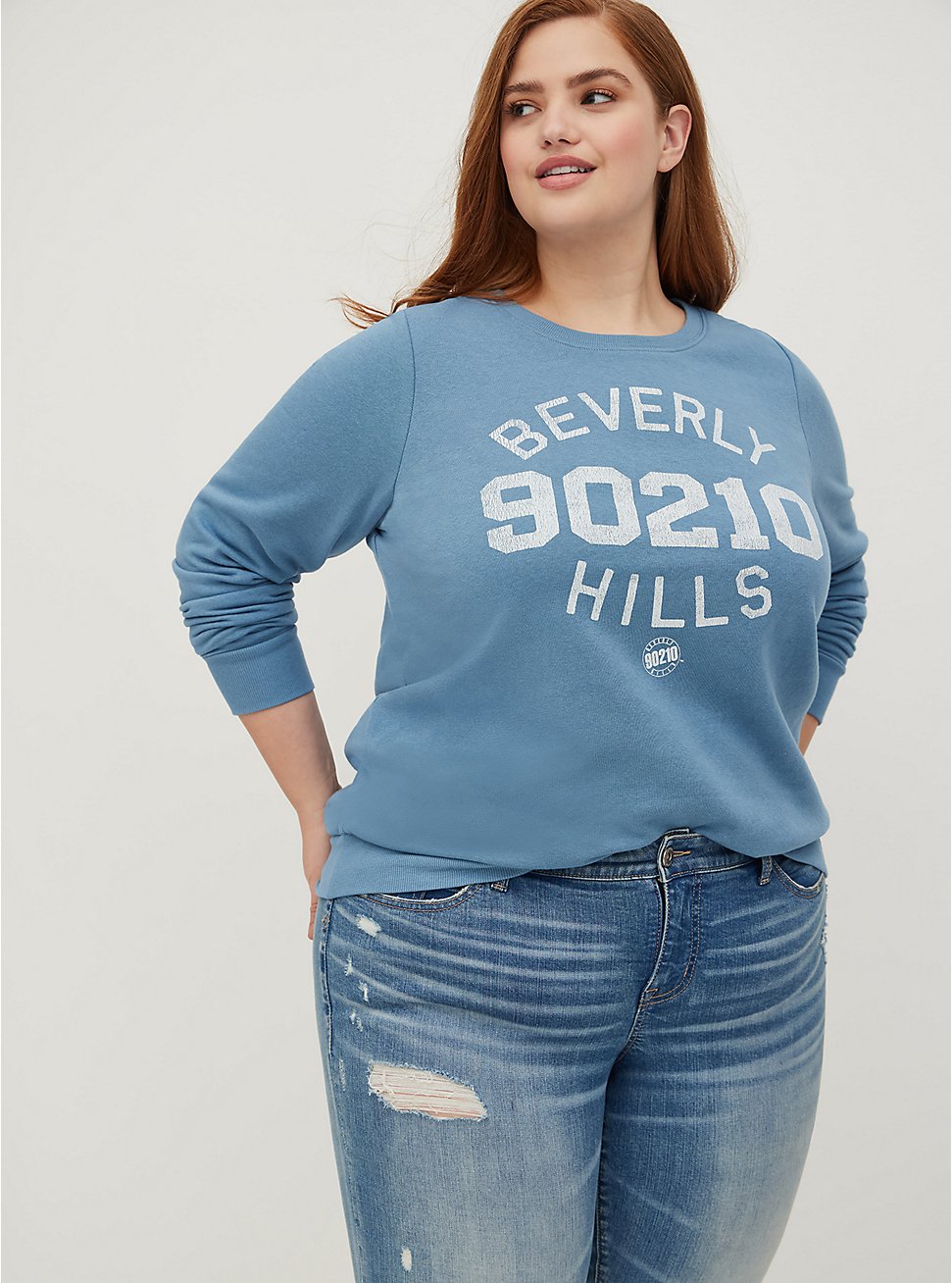 Plus Size Sweatshirt - Cozy Fleece Beverly Hills Blue , BLUE, hi-res