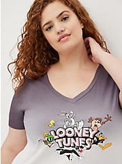Looney Tunes Top - Cotton Logo Dip Dye , GREY, alternate
