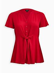 Tie Front Blouse - Georgette Red, JESTER RED, hi-res