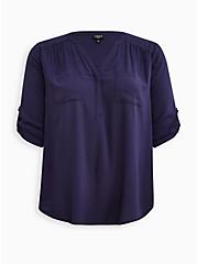 Harper Rayon Slub Pullover 3/4 Sleeve Blouse, PEACOAT, hi-res