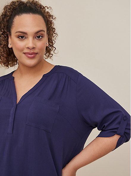 Plus Size Harper Pullover Blouse - Textured Stretch Rayon Navy, PEACOAT, alternate