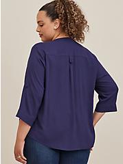 Harper Pullover Blouse - Textured Stretch Rayon Navy, PEACOAT, alternate