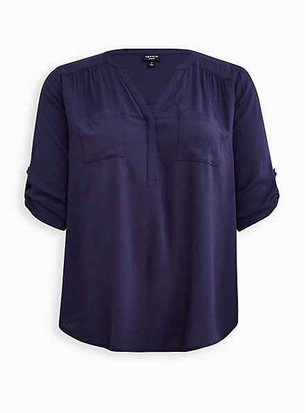 Plus Size Harper Pullover Blouse - Textured Stretch Rayon Navy, PEACOAT, hi-res