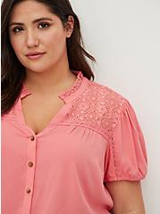 Plus Size Lace Inset Blouse - Textured Stretch Rayon Pink, PINK, alternate