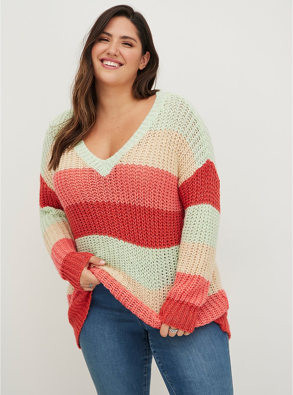 Plus Size Pullover Sweater - Multi Stripe, MULTI STRIPE, hi-res
