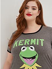 Plus Size Ringer Top - Disney The Muppets Kermit, MEDIUM HEATHER GREY, hi-res