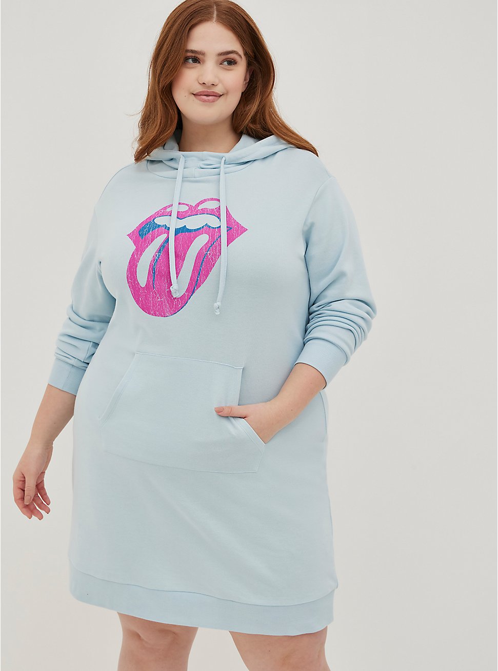 Hoodie Dress - Lightweight French Terry Rolling Stones Light Blue, LIGHT BLUE, hi-res