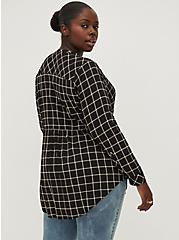 Plus Size Emma Babydoll Top - Textured Stretch Rayon Plaid Black, PLAID - BLACK, alternate