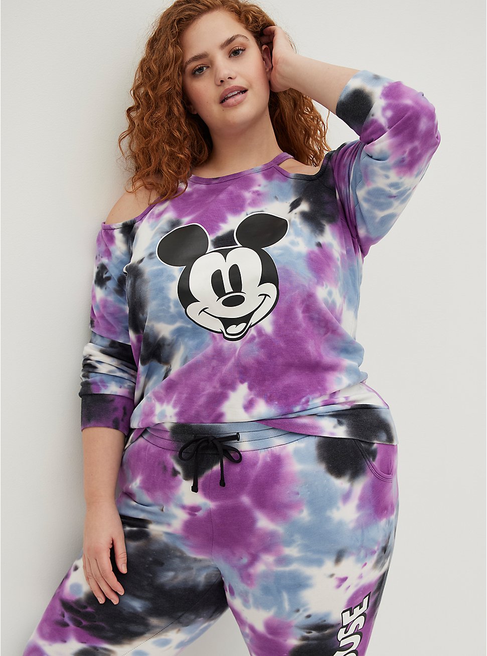 Cold Shoulder Sweatshirt - Disney Mickey Mouse Tie Dye, MULTI, hi-res