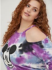 Plus Size Cold Shoulder Sweatshirt - Disney Mickey Mouse Tie Dye, MULTI, alternate