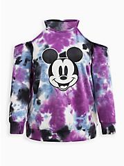 Plus Size Cold Shoulder Sweatshirt - Disney Mickey Mouse Tie Dye, MULTI, hi-res