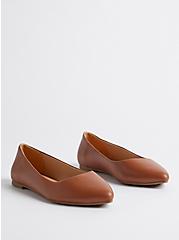Plus Size Pointed Toe Flat - Cognac Faux Leather (WW), COGNAC, hi-res