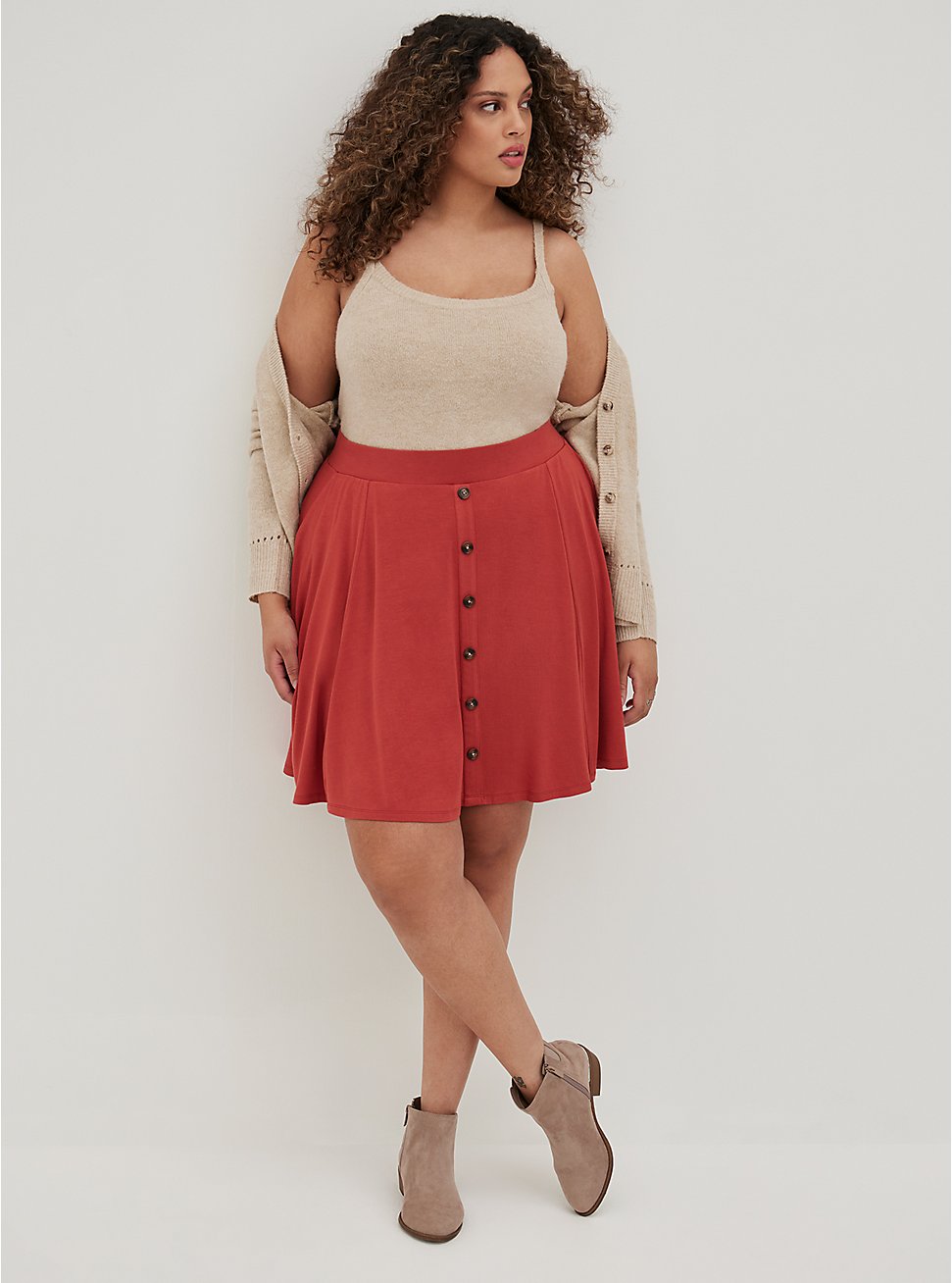 Button-Up Mini Skirt - Super Soft Rust, ORANGE, hi-res